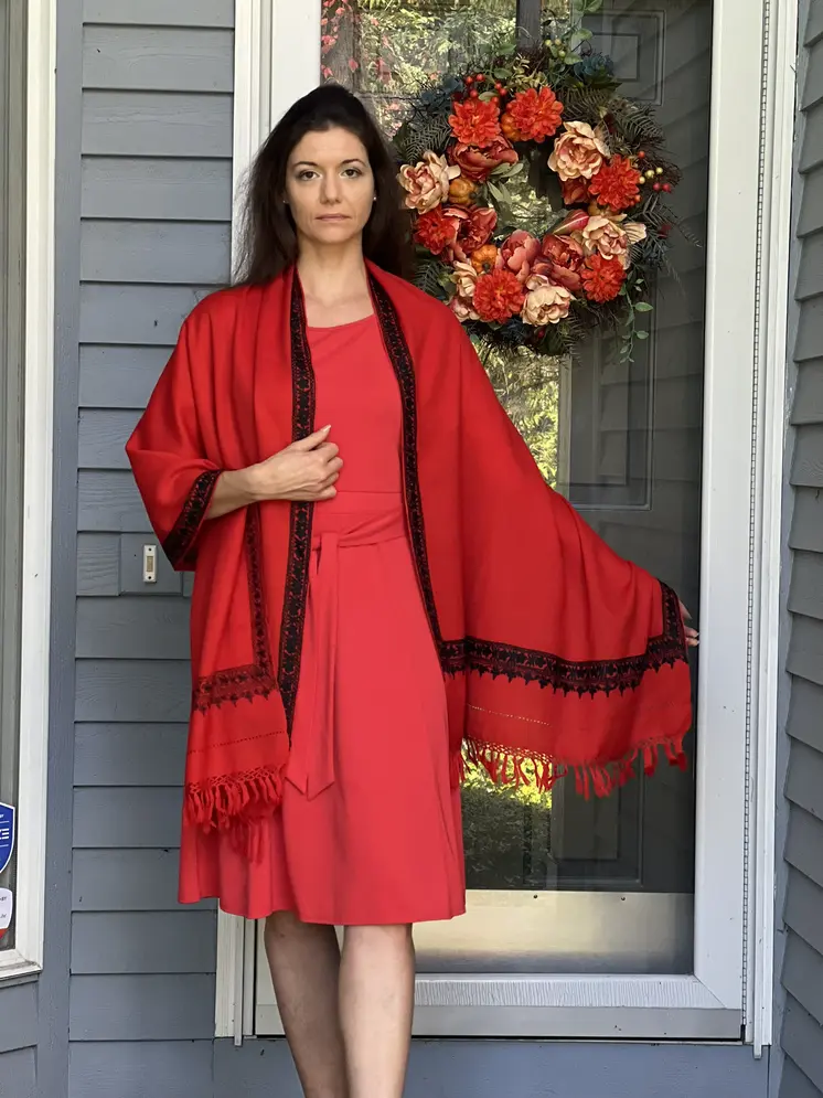 Ruby Red Embroidered Wrap