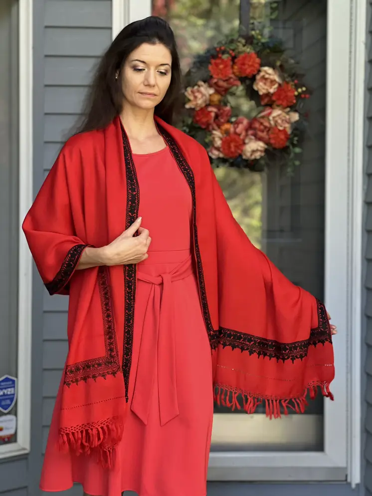 Ruby Red Embroidered Wrap