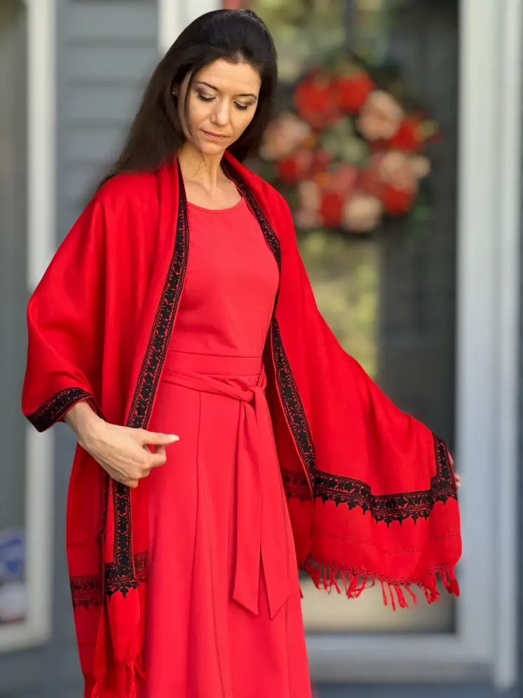 Ruby Red Embroidered Wrap