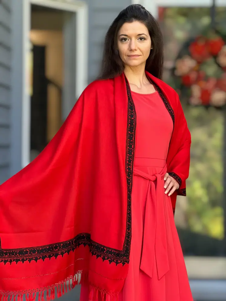 Ruby Red Embroidered Wrap