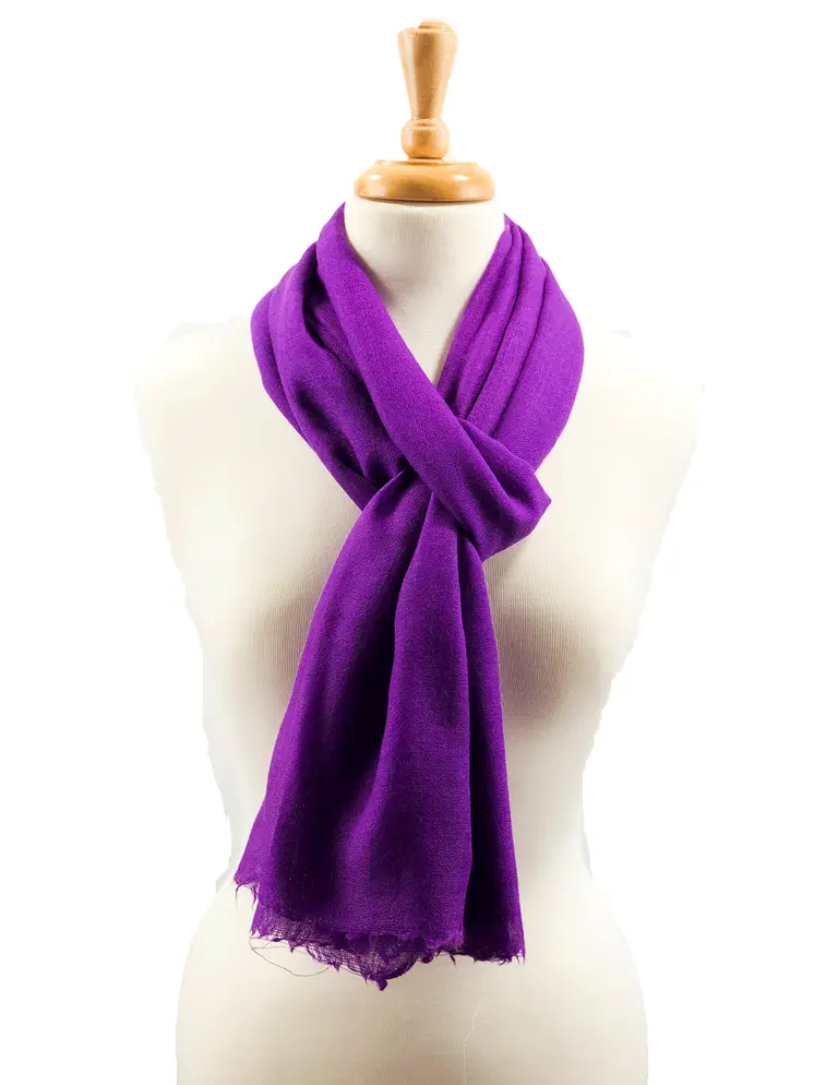 Purple Wool And Silk Solid Lightweight Scarf
