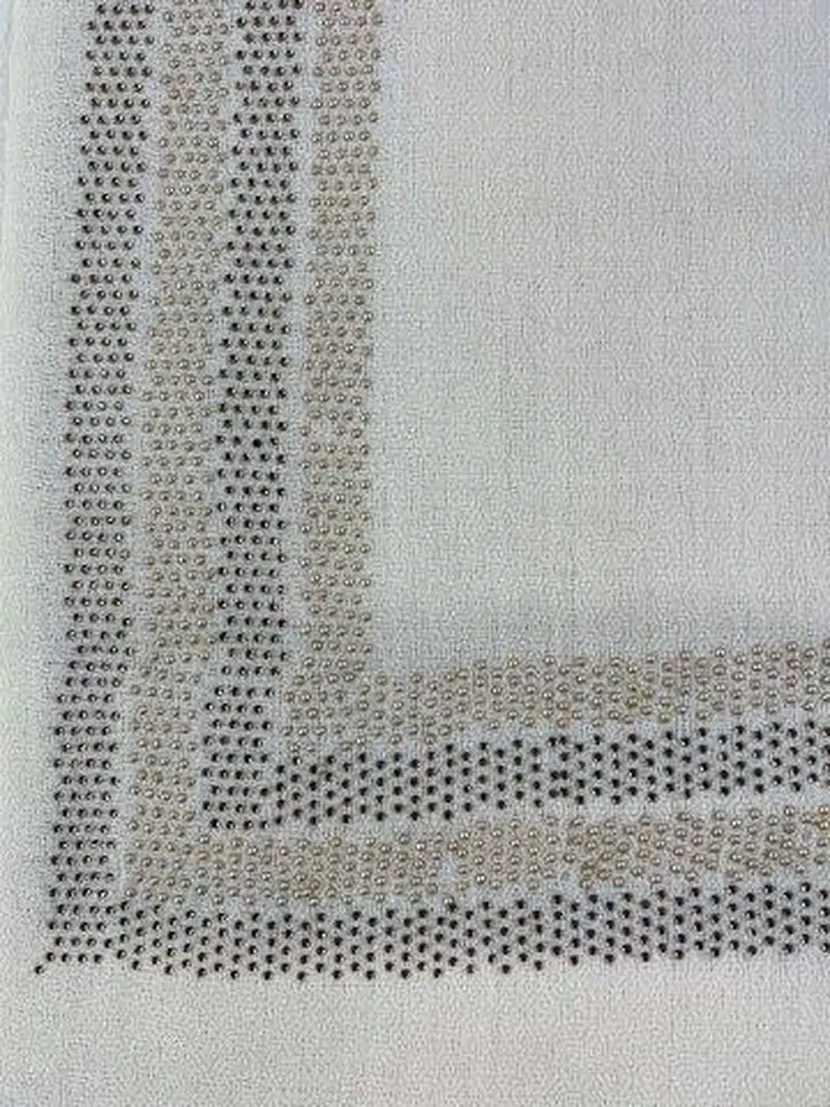 Beige and Ivory Beaded Wool and Silk Ombre Scarf / Wrap