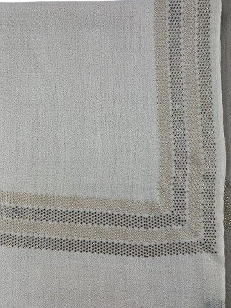 Beige and Ivory Beaded Wool and Silk Ombre Scarf / Wrap