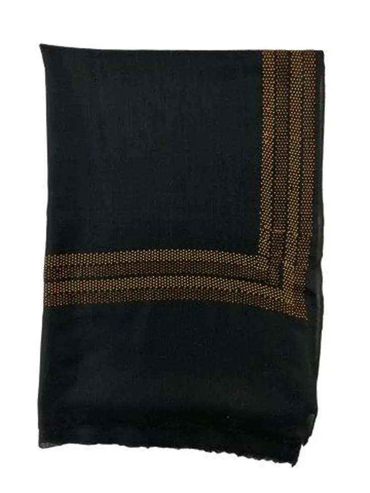 Black Beaded Wool and Silk Scarf / Wrap