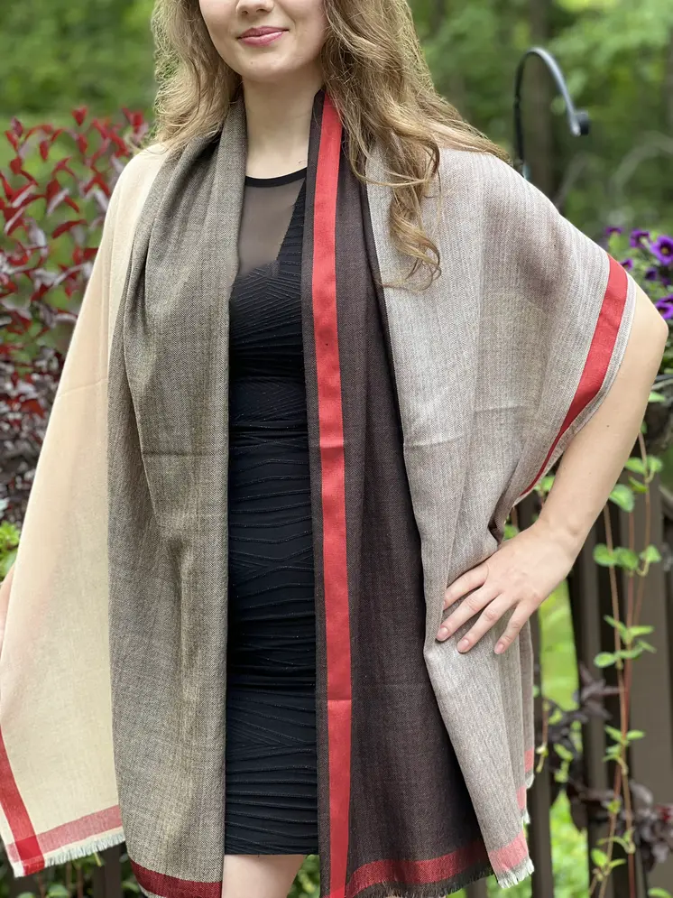 Brown Classic Plaid Herringbone Wool And Silk Scarf