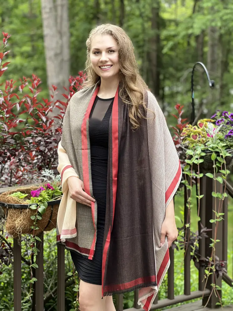 Brown Classic Plaid Herringbone Wool And Silk Scarf