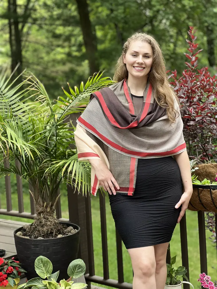 Brown Classic Plaid Herringbone Wool And Silk Scarf