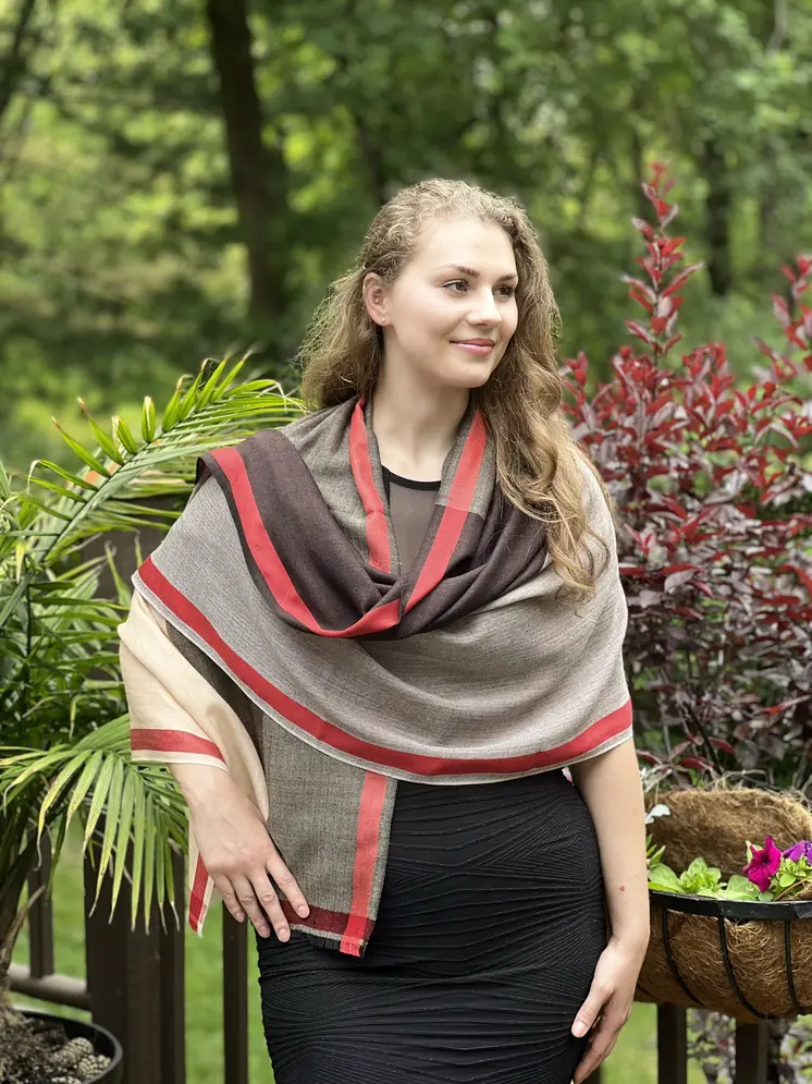 Brown Classic Plaid Herringbone Wool And Silk Scarf