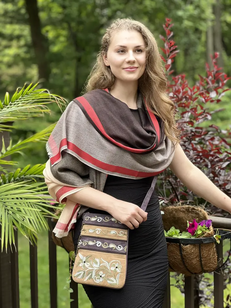 Brown Classic Plaid Herringbone Wool And Silk Scarf