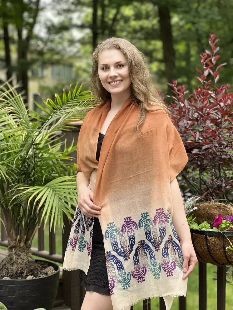 Hand Printed Rust Screen Print Scarf