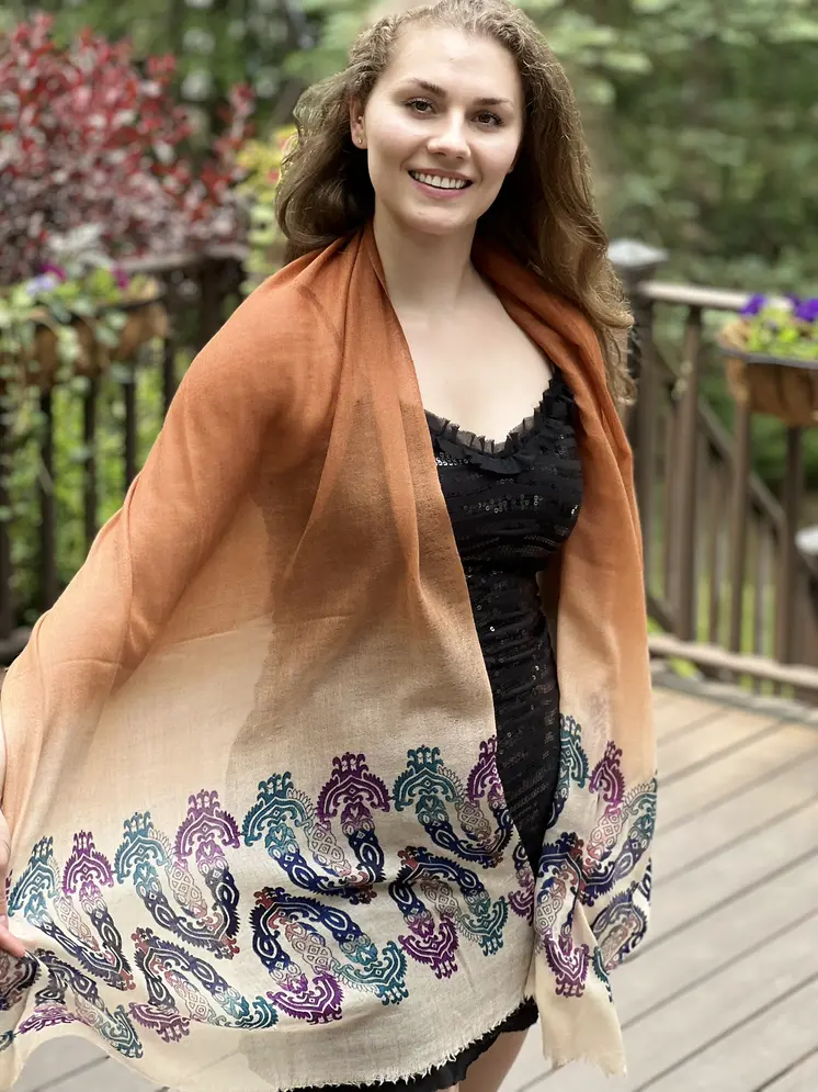 Hand Printed Rust Screen Print Scarf