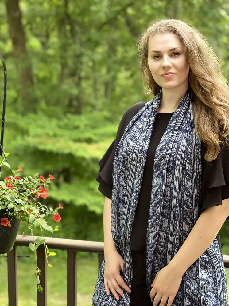 Navy Blue Silk Scarf