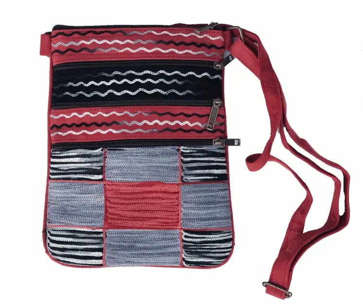 Red and Grey Suede Cross Body Bag