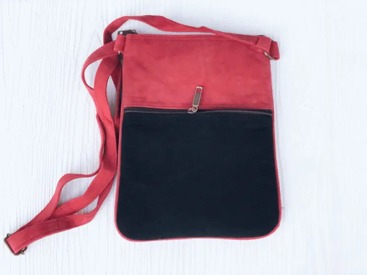 Red and Grey Suede Cross Body Bag