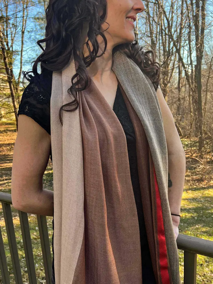 Brown Classic Plaid Herringbone Wool And Silk Scarf