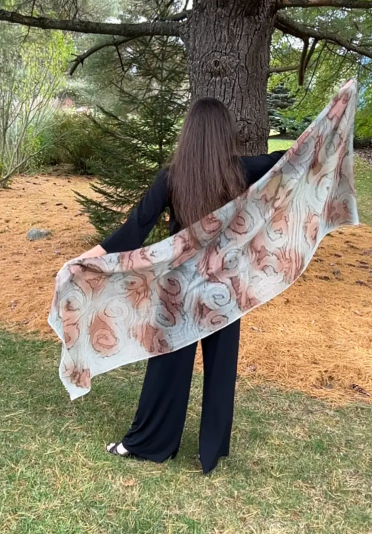 Hand Painted Grey and Rust Watercolor Wool & Silk Scarf