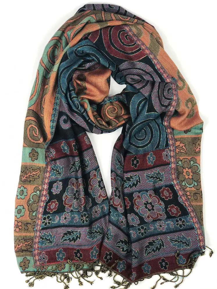 Multi-coloured Reversible Modal Jamawar Pashmina Scarf