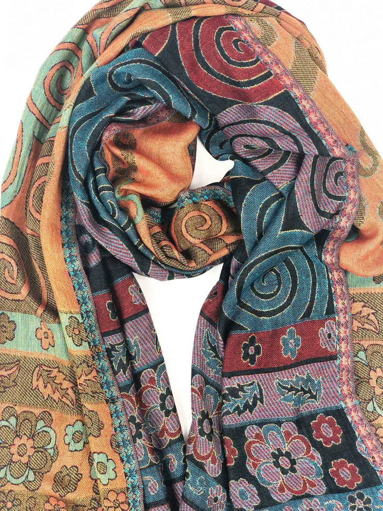 Multi-coloured Reversible Modal Jamawar Pashmina Scarf