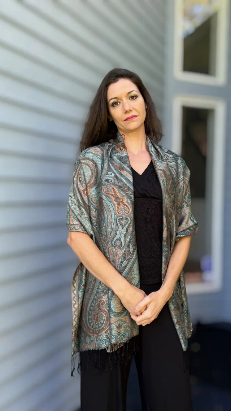 Teal and Gold Jamawar Pashmina Scarf