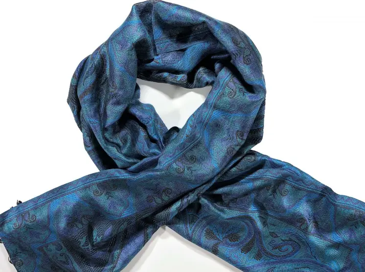 Blue and green Jamawar pashmina scarf