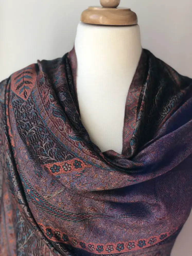 Burgundy Jamawar Pashmina Scarf