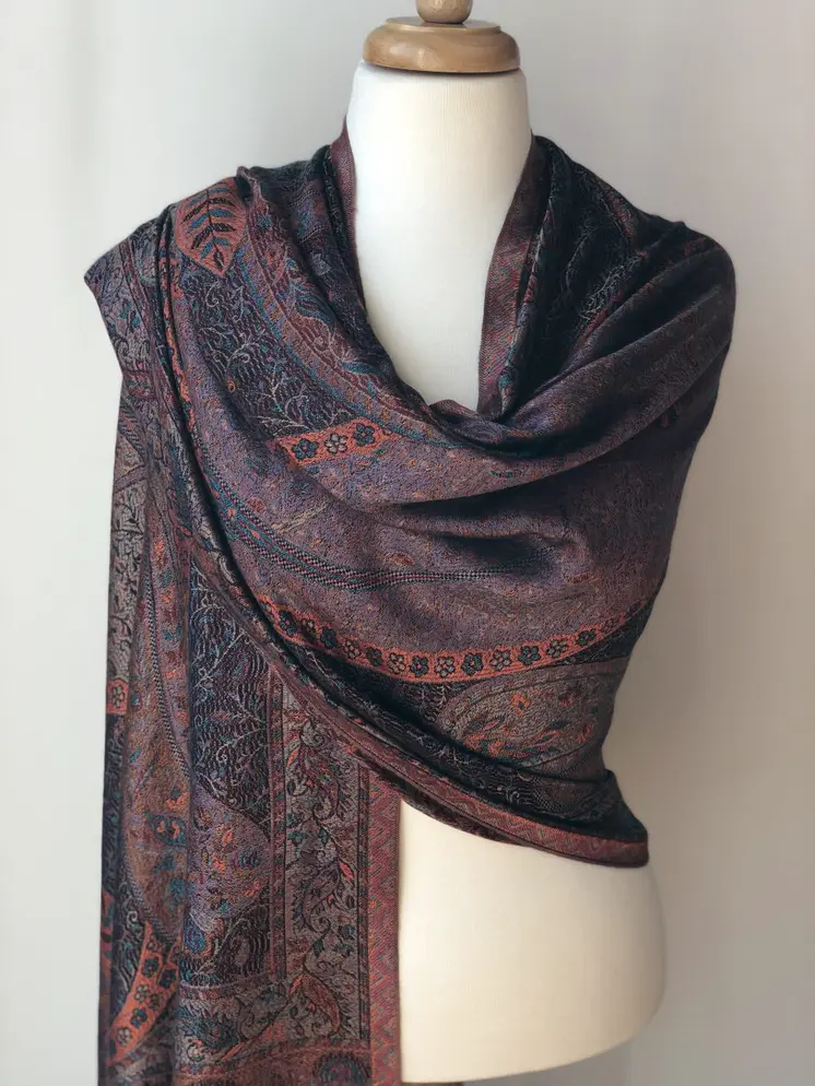 Burgundy Jamawar Pashmina Scarf