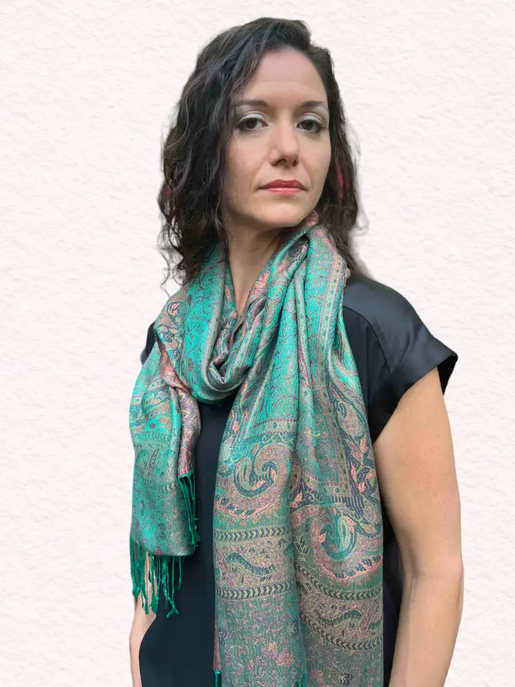 Emerald Green Jamawar Pashmina Scarf