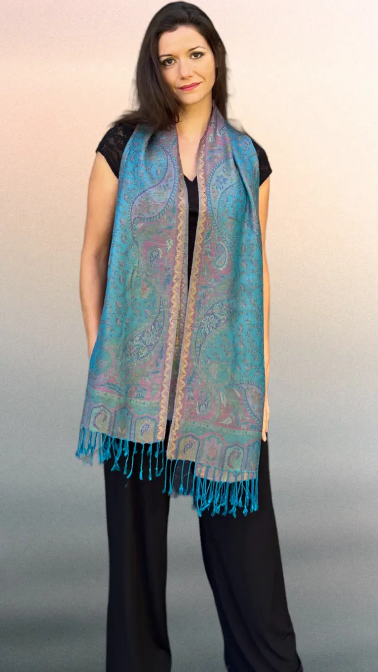 Turquoise jamawar pashmina scarf