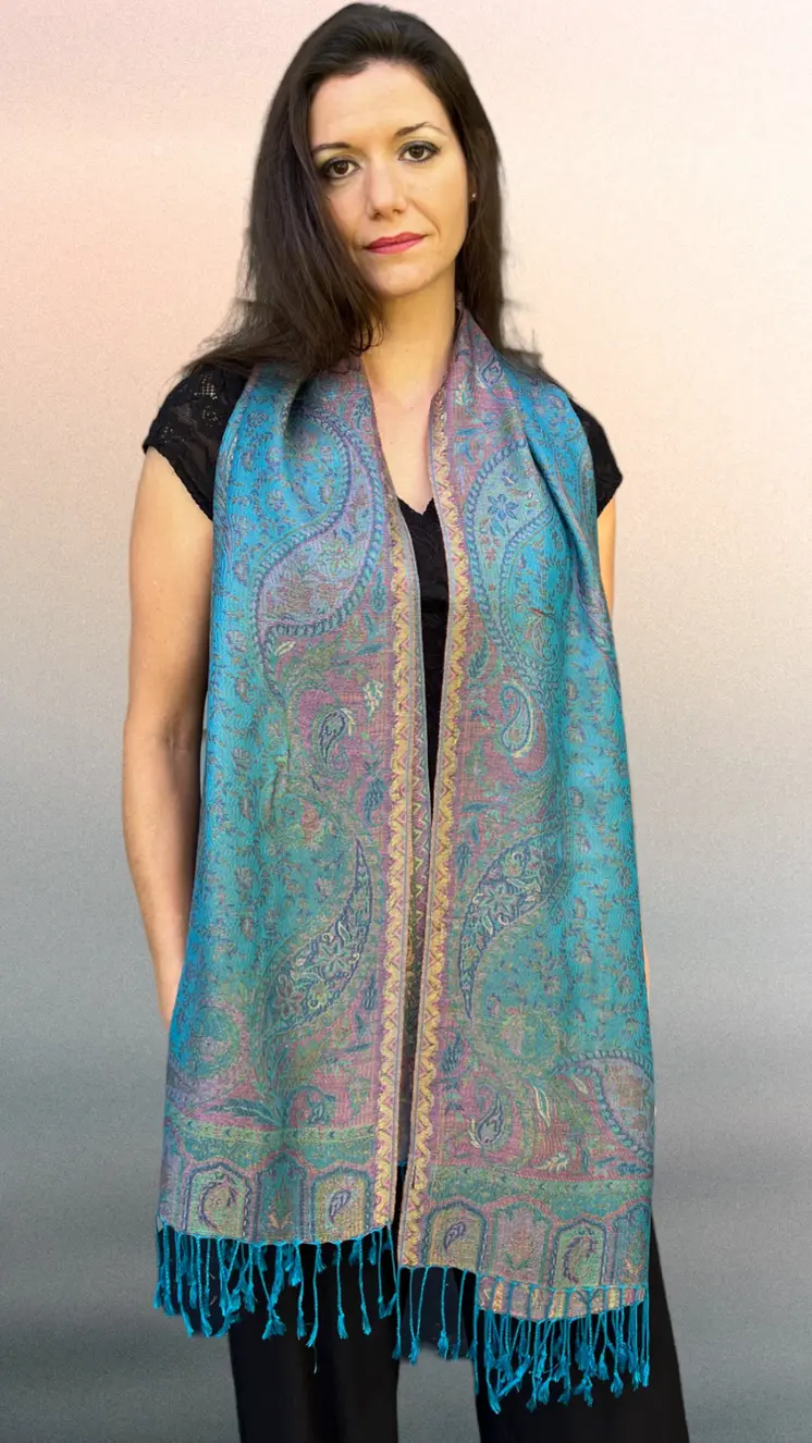 Turquoise jamawar pashmina scarf