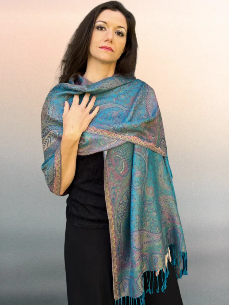 Turquoise jamawar pashmina scarf