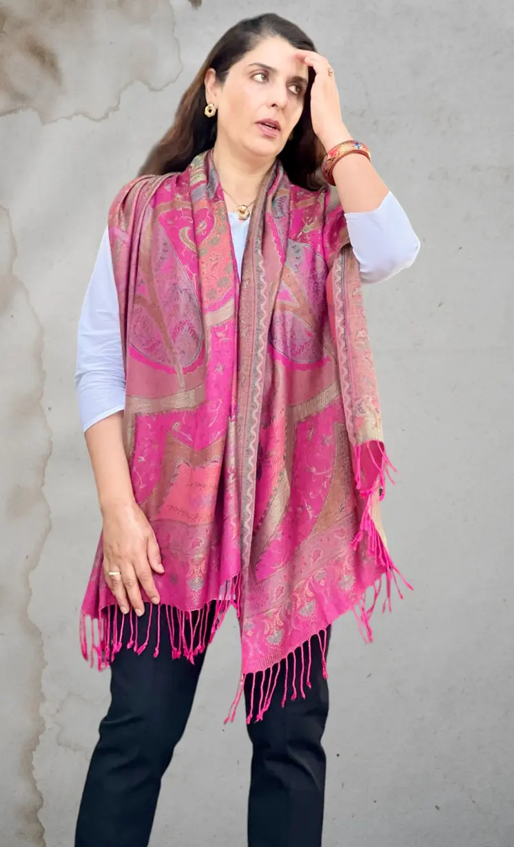 Fuschia Jamawar Pashmina Scarf