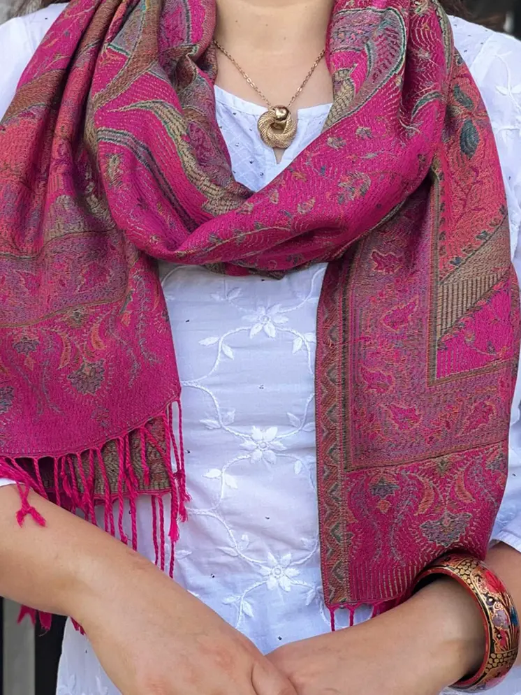 Fuschia Jamawar Pashmina Scarf