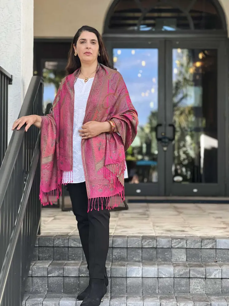 Fuschia Jamawar Pashmina Scarf