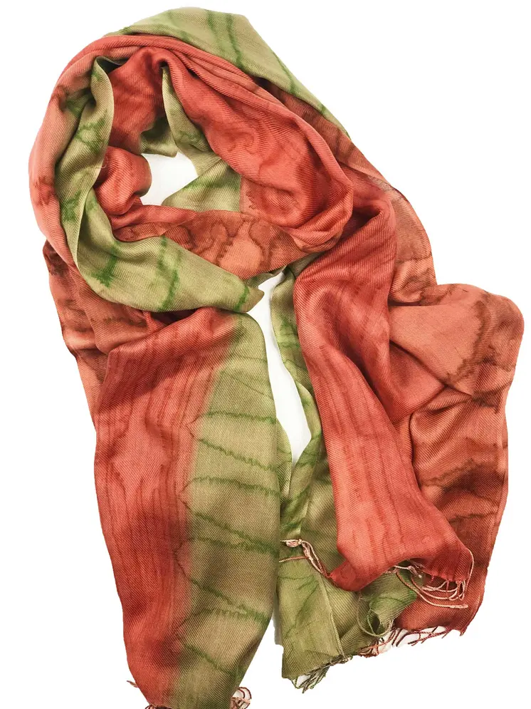 Green Modal Silk Hand Painted Watercolor Scarf