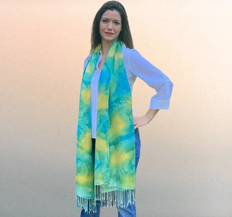 Lime Green Modal Silk Hand Painted Watercolor Scarf