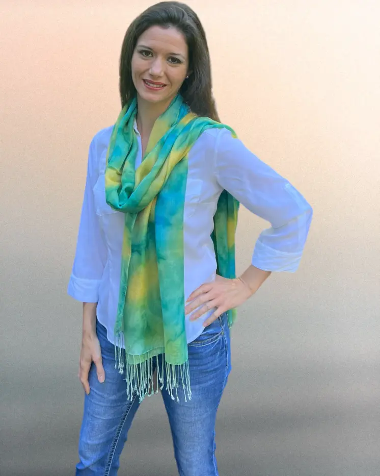 Lime Green Modal Silk Hand Painted Watercolor Scarf