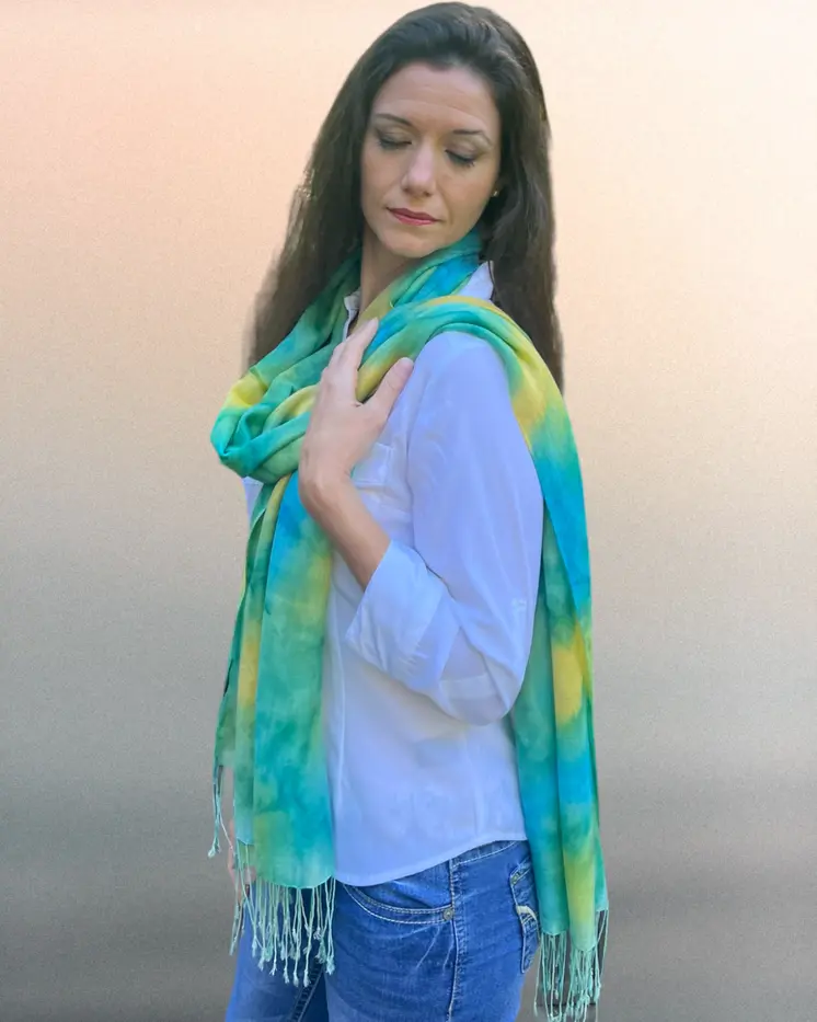 Lime Green Modal Silk Hand Painted Watercolor Scarf