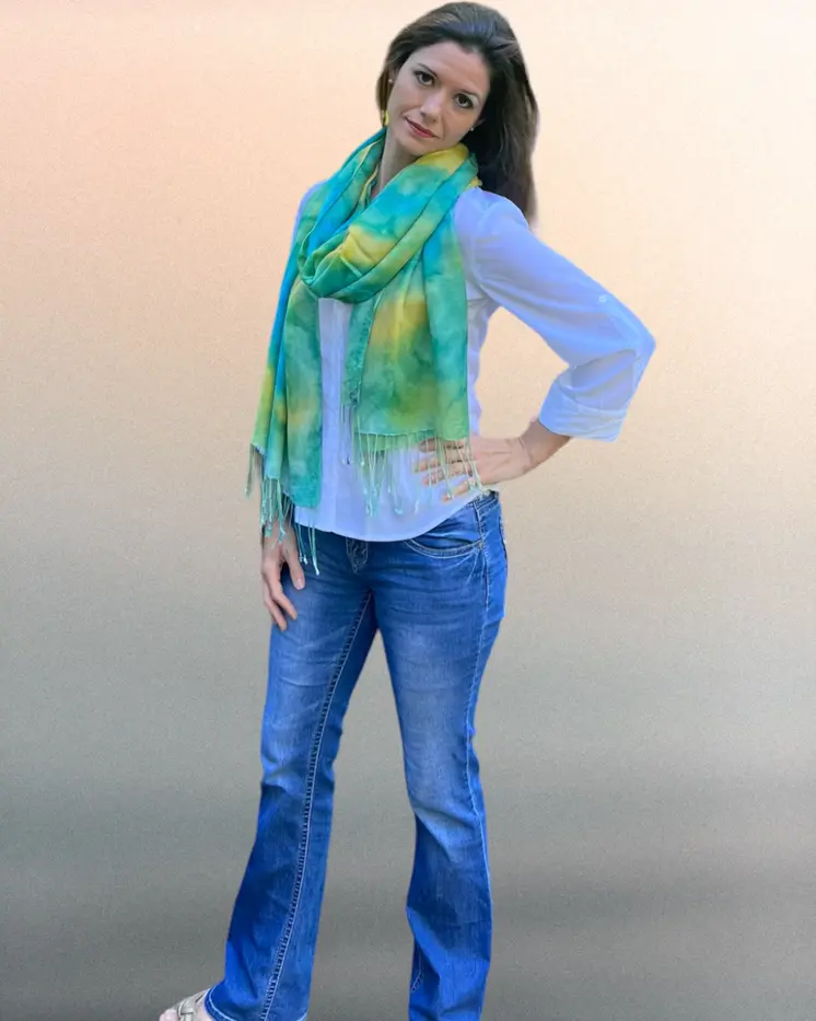 Lime Green Modal Silk Hand Painted Watercolor Scarf