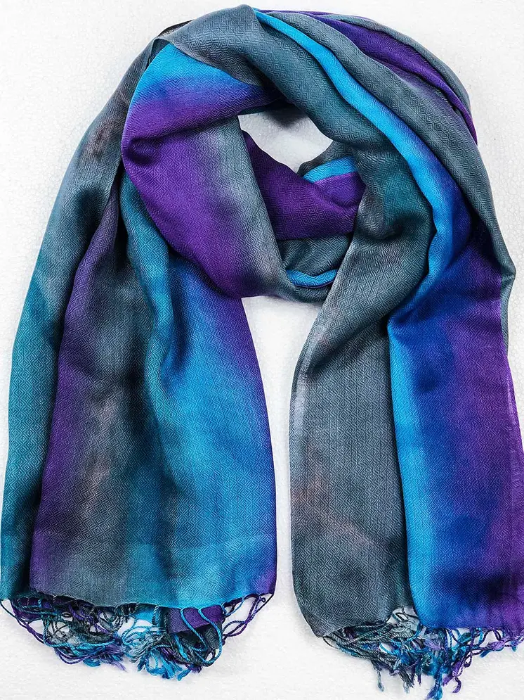 Blue Striped Modal Silk Hand Painted Watercolor Scarf