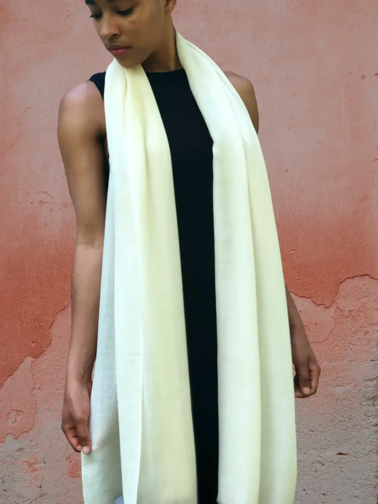 Ivory Solid Wool Lightweight Scarf