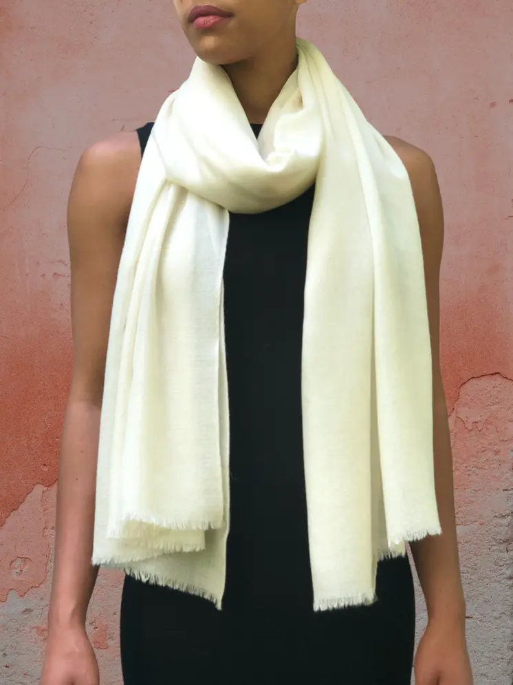 Ivory Solid Wool Lightweight Scarf