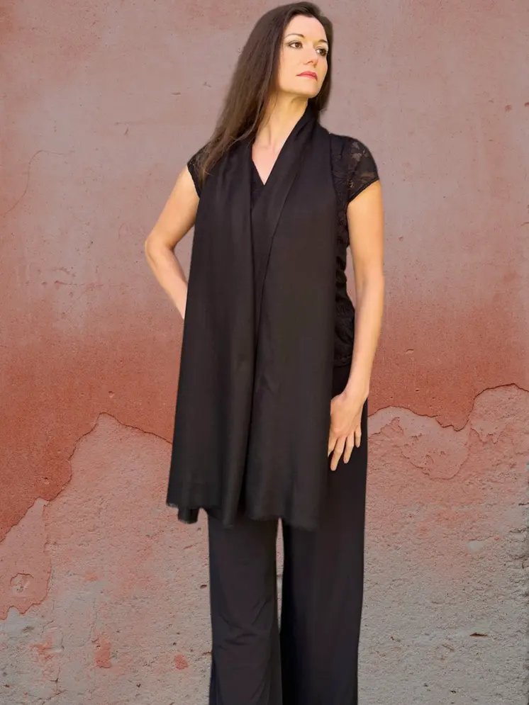 Black Featherlight Solid Wool Scarf
