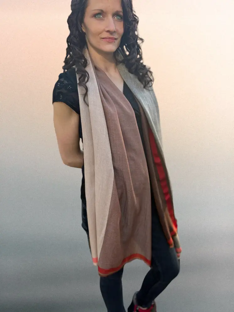 Brown Classic Plaid Herringbone Wool And Silk Scarf
