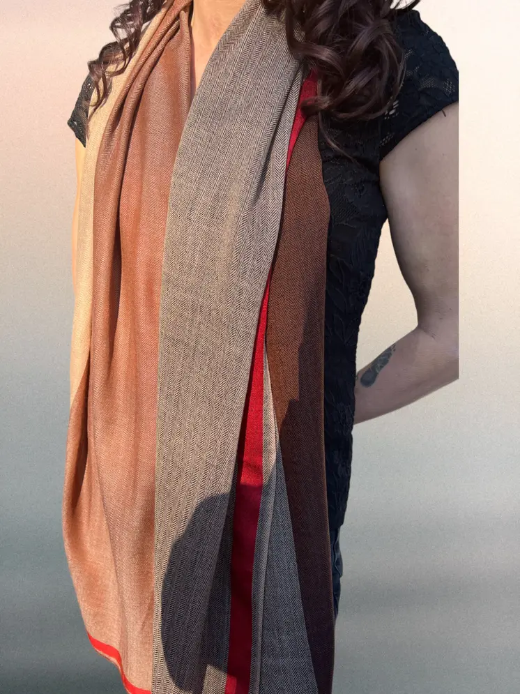 Brown Classic Plaid Herringbone Wool And Silk Scarf