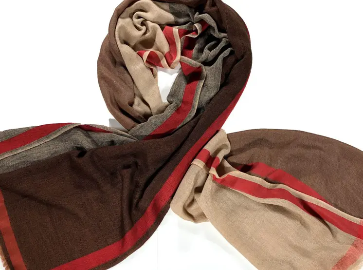Brown Classic Plaid Herringbone Wool And Silk Scarf