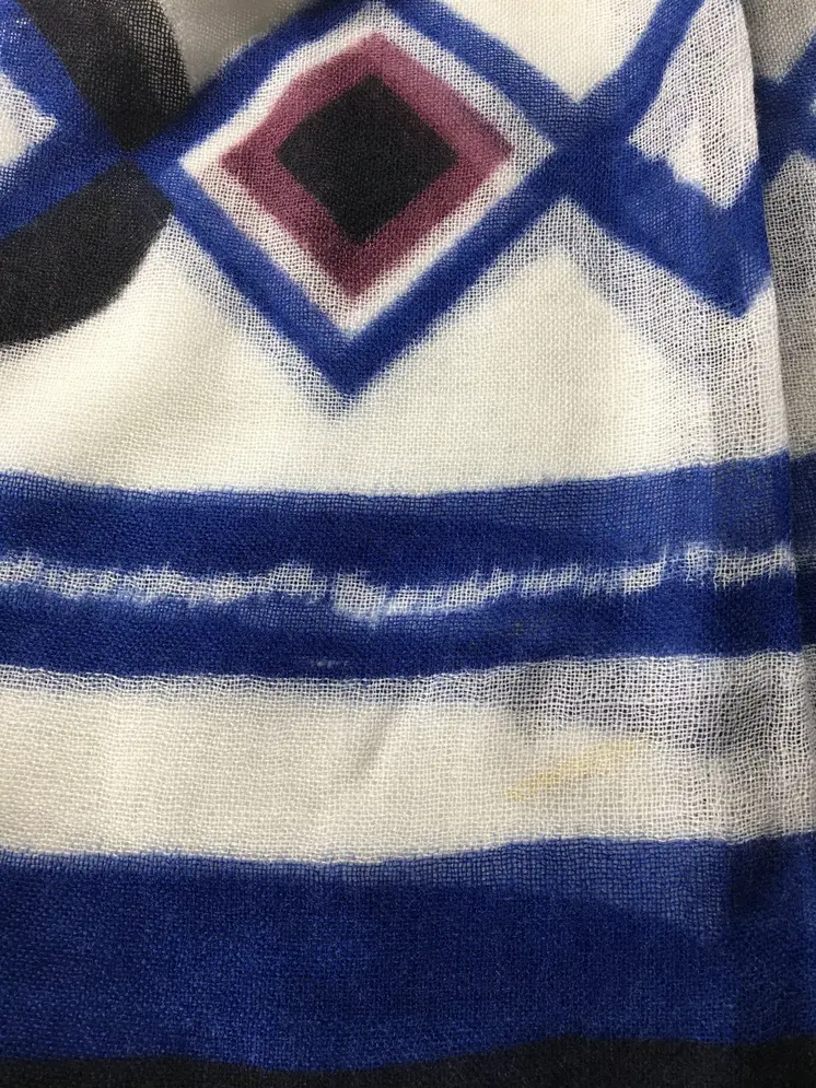 Blue Hand Painted Wool Print Scarf