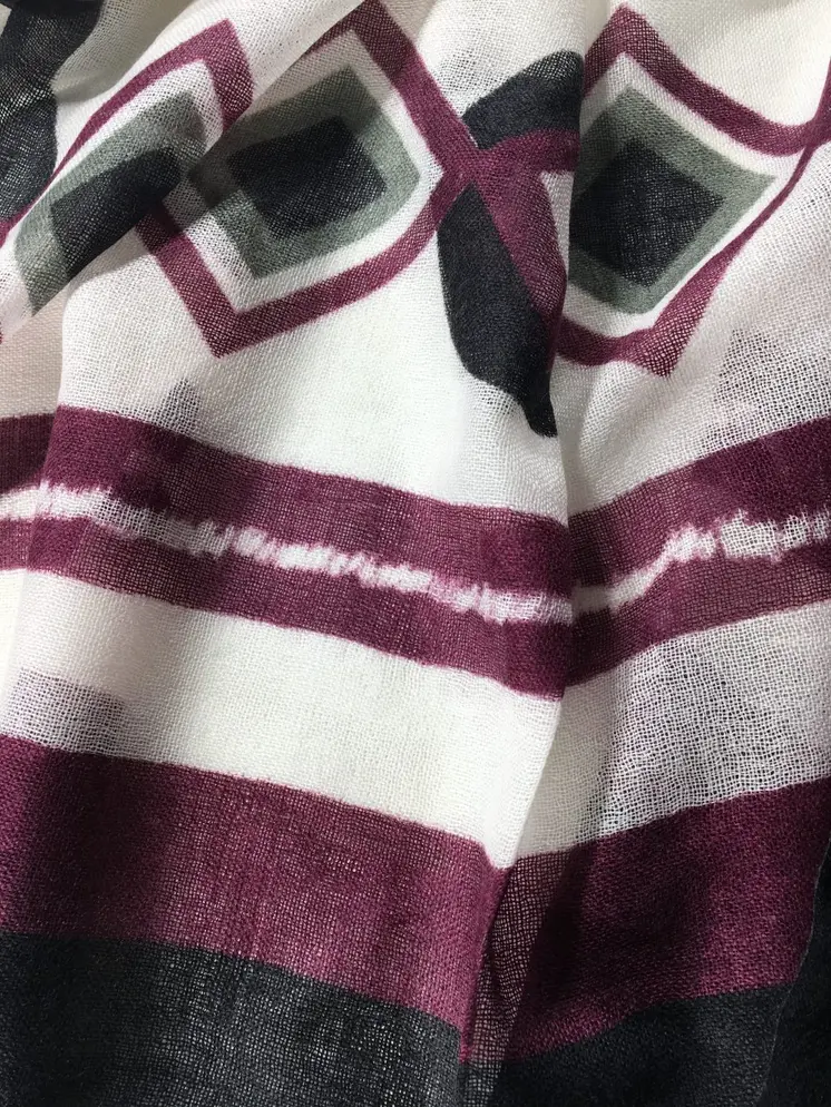 Sangria And Olive Hand Painted Wool Print Scarf