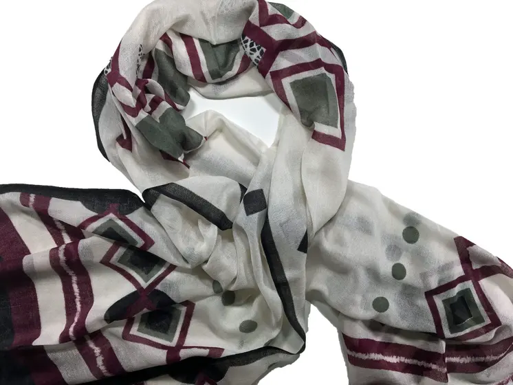 Sangria And Olive Hand Painted Wool Print Scarf