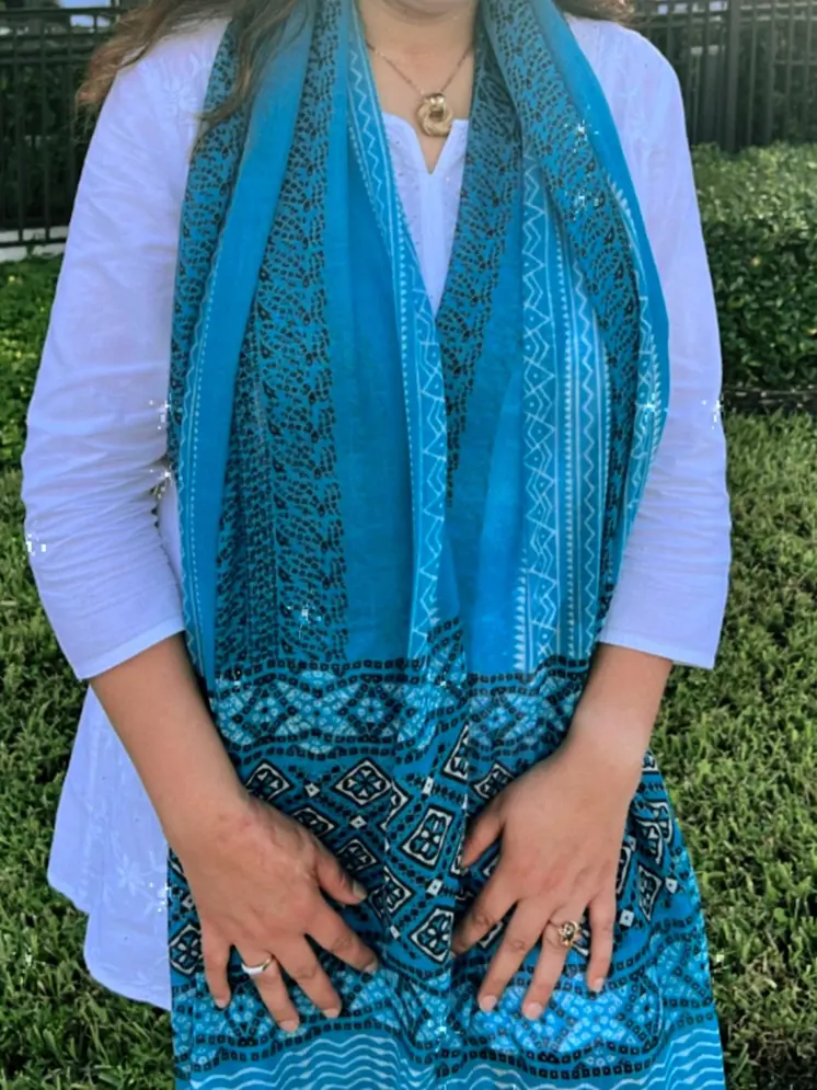 Turquoise Hand Painted Wool And Silk Blend Scarf