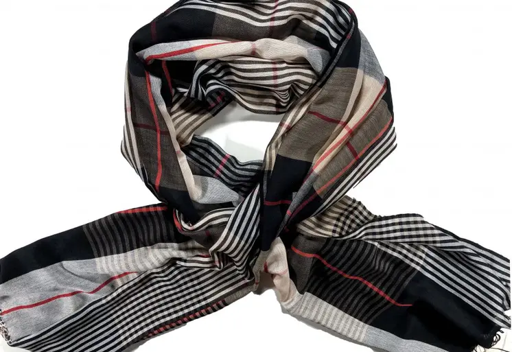 Hand Loomed Black Wool And Silk Check Scarf
